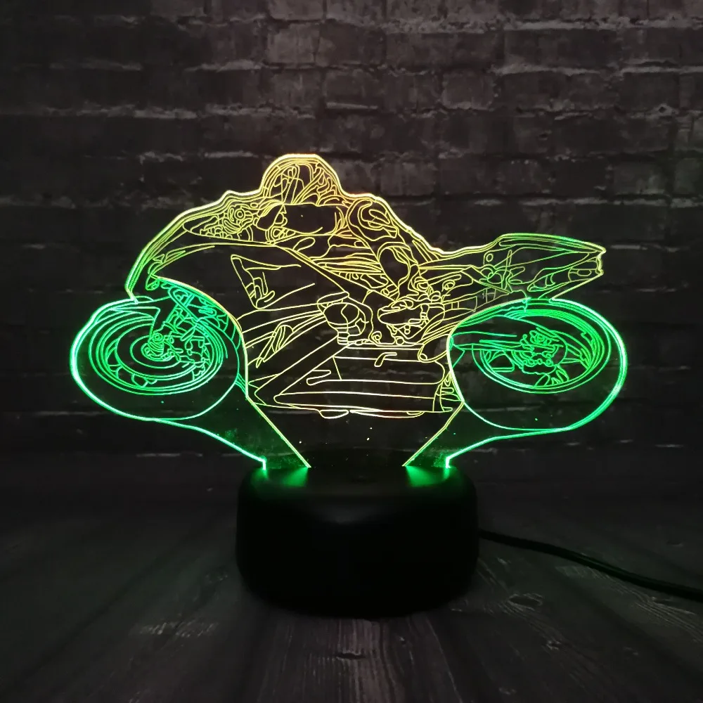 Новинка, USB, Motocyle, USB, сенсорный человек, ночник, 3D светодиодный, смешанный, двойной цвет, лампа для детей, для сна, для мальчиков, с рисунком, детская база