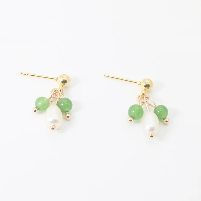 Price Favorable Natural Freshwater Pearls Earrings Green Stone Gold Stud For Women Earring Jewelry Gift | Украшения и аксессуары