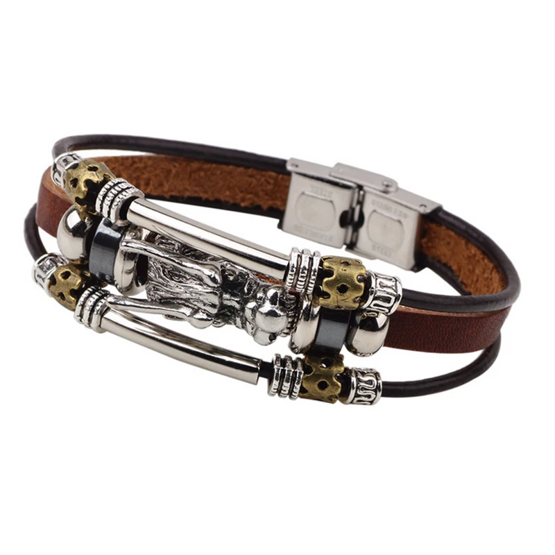 Новый мужской Тибетский покрытый талисман дракон кожаный браслет Модный