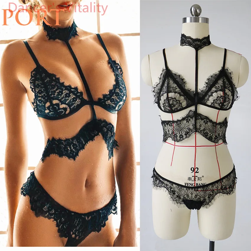 Пикантный черный кружевной бюстгальтер Late-night Bar на шнуровке Прозрачное нижнее