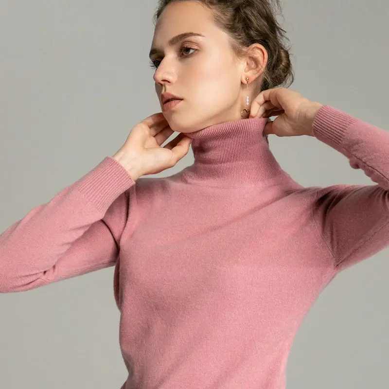 Trend Colors Women 100% Real Merino Wool Turtleneck Pullover Sweater Women's Solid Rib Collar Sweaters Knit Top Female Jumper | Женская