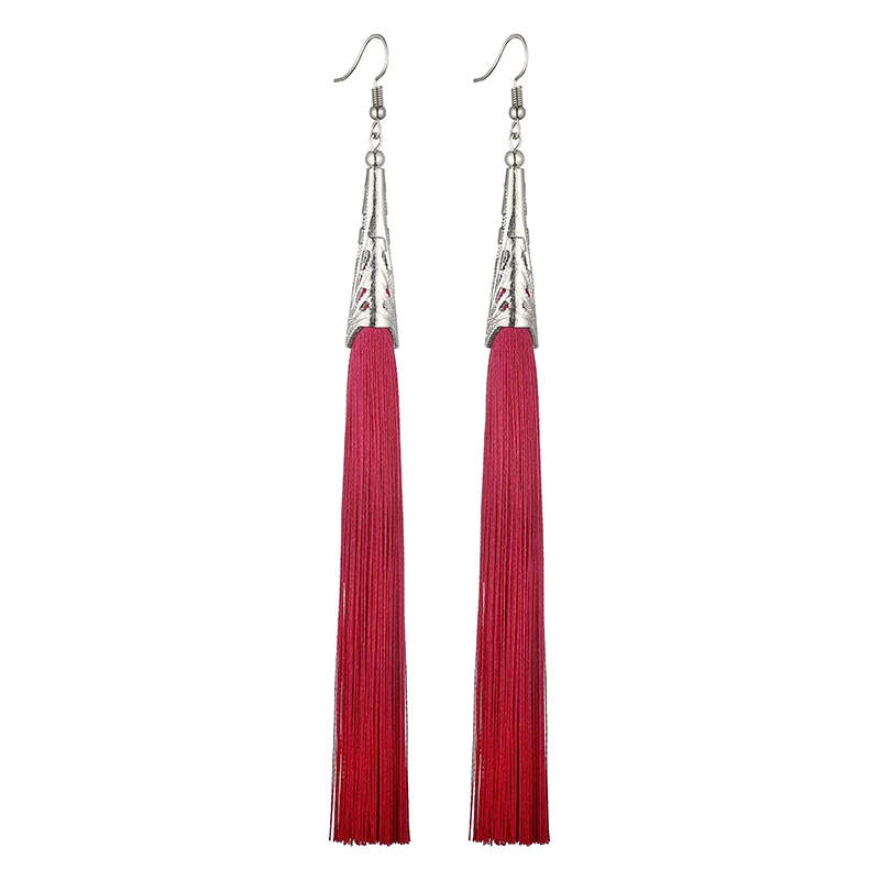 LOVBEAFAS Long Tassel Earrings For Women Fashion Jewelry Boho Drop Fringe Vintage Statement Bohemian Earrings Pendientes - Окраска металла: Rose