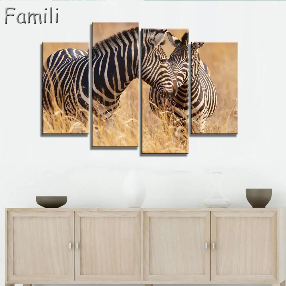 

Frameless Oil Painting Zebra Canvas Print Animal Wall Painting Home Decor Canvas Painting for Living Room Wall Art Gift 4 Pieces
