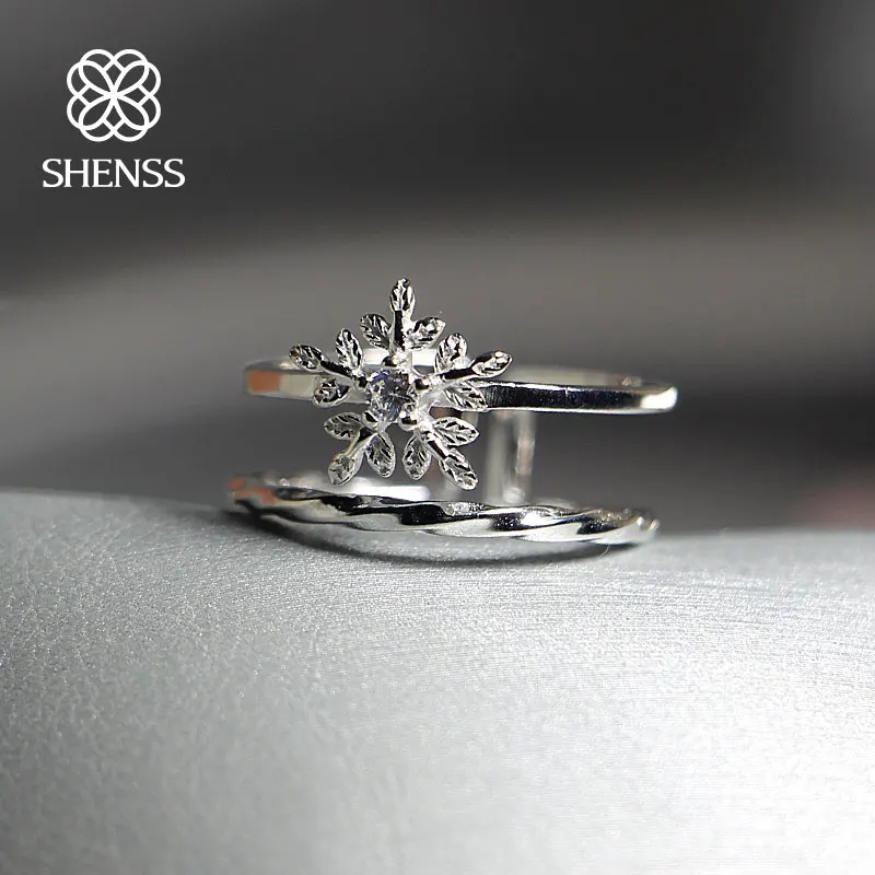 

SHENSS Elegant Quality 925 Silver Rings Sweet Zircon Double Open Snowflake Ring SR0030
