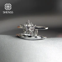 shenss elegant quality 925 silver rings sweet zircon double open snowflake ring sr0030