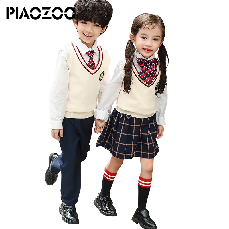 11.11 British style Primary School Uniforms back to school outfit top+ sweater vest+pant toddler boys girls winter clothing P20 | Детская