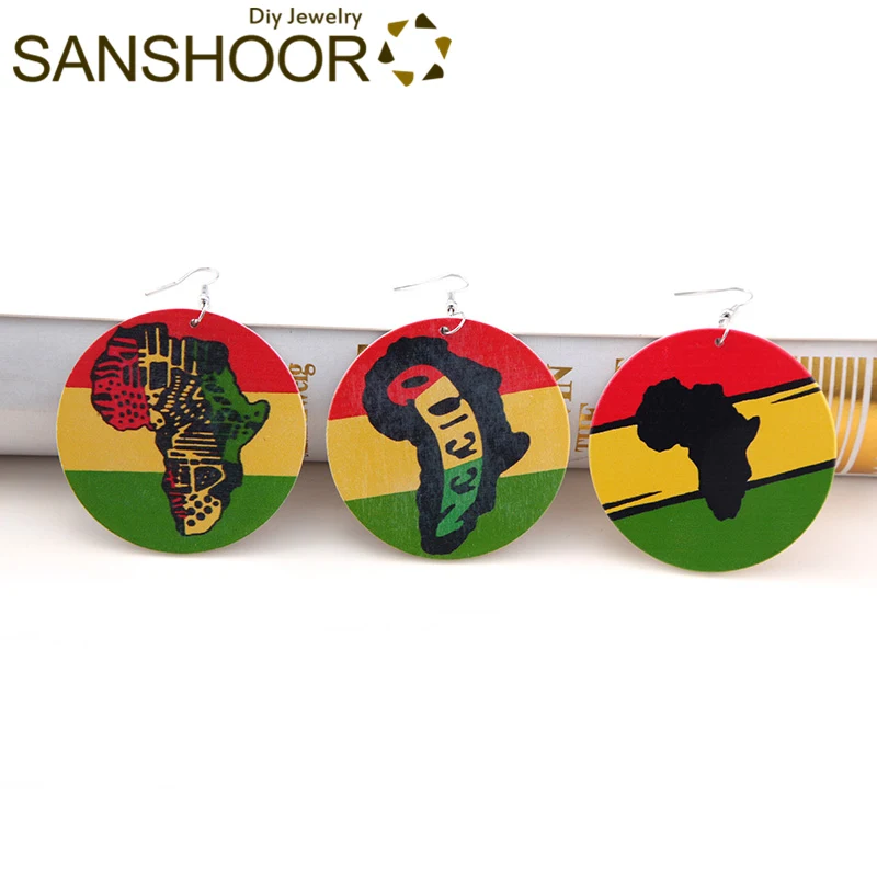 SANSHOOR разноцветные африканские деревянные серьги Afrocentric Motherland с рисунком карты