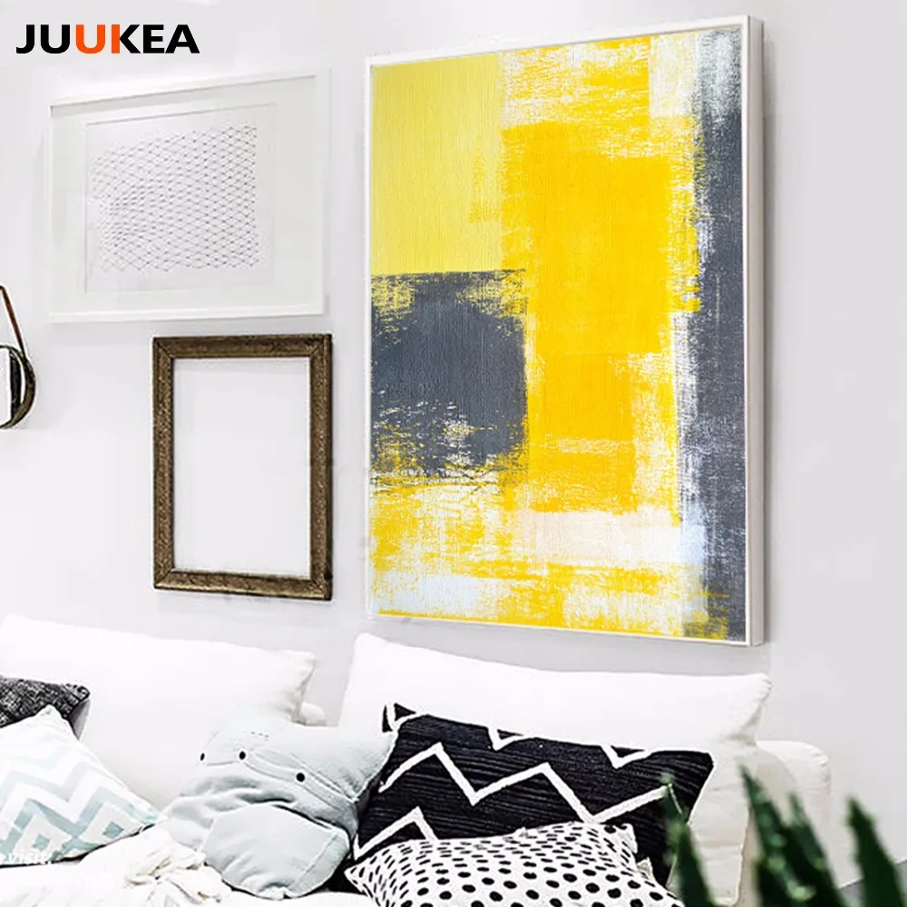 2017 Триптих Современной абстрактной поп желтый серый минималистский украшения