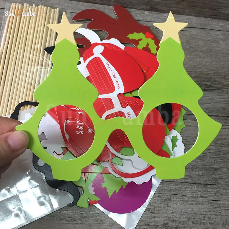 28pcs Photo Booth Props Christmas Decoration Party Supplies Photocall Accessories Photobooth for Shoot Stick | Дом и сад