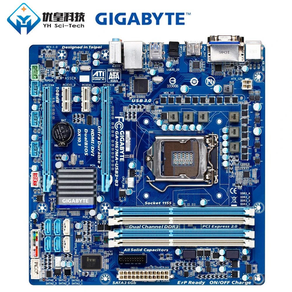 Оригинальная б/у настольная Материнская плата Gigabyte GA-H67MA-USB3-B3 H67 LGA 1155 Core i7 i5 i3 DDR3 32G SATA3 USB3.0 Micro-ATX