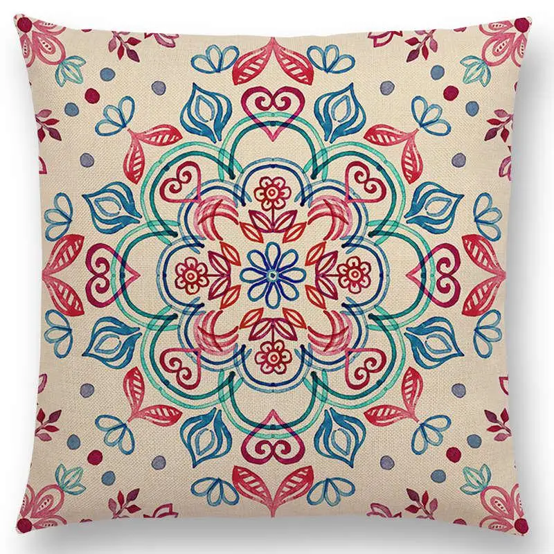 Boho Art Красочные цветы великолепные цветочные каракули растительной геометрии Мандала декоративная картина Автомобильная Подушка Чехол - Цвет: a007004