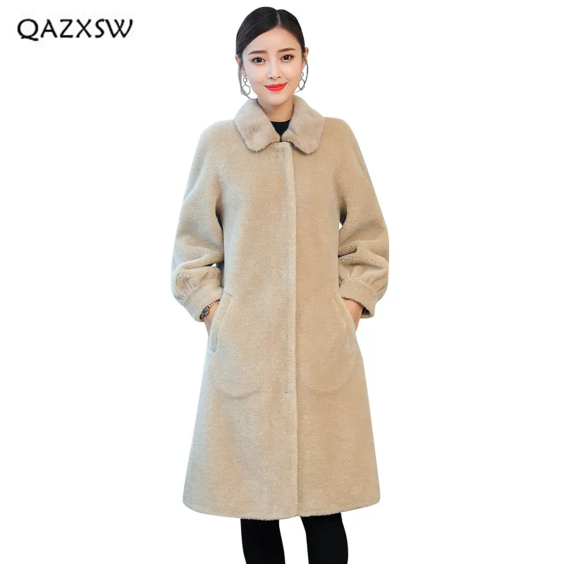 QAZXSW овец стриженая пальто Для женщин длинные 2018 одежда осень-зима новые поло