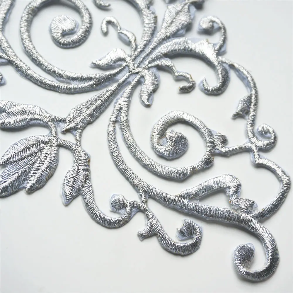 Нашивки для шитья утюгом аппликации с серебряным цветочным узором вышитые