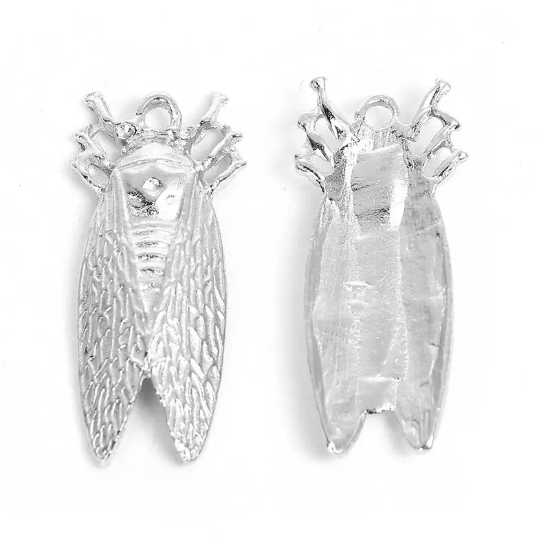 Доринбидс Подвеска насекомого Цикады из сплава на основе цинка серебристого цвета (может держать острый камень ss5) 35*15мм 10 штук.