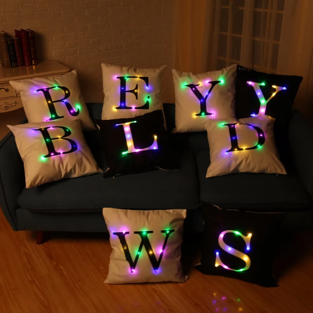 

Creative 26 English Letters LED Colorful Flashing Velvet Letter Cushion Cover Pillow Cover Bar For Party Festival Gift