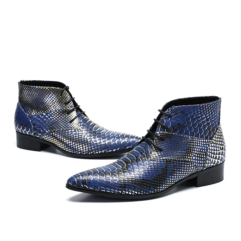 

Europe and America High to Help Blue Rock Personality Men's Boots Pointed Evening Party Wedding Business England Nightclub Wind