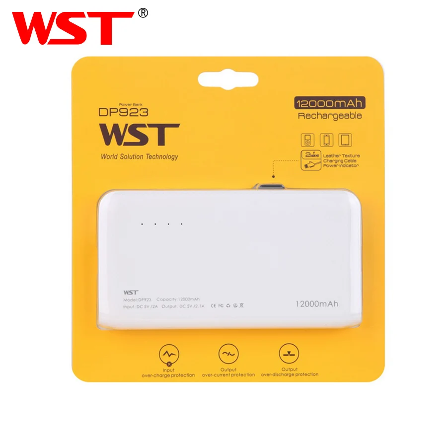 WST 12000mAh портативный мобильный внешний аккумулятор для телефона Powerbank iPhone Samsung Phone