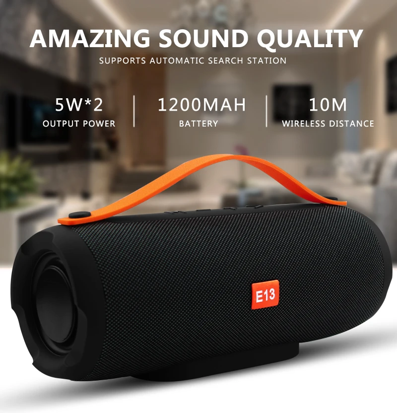 E13 Mini Portable Wireless Bluetooth Speaker Stereo Speakerphone Radio Music Subwoofer Column Speakers for Computer with TF FM