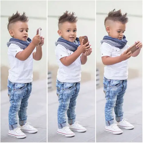 2PCS NEW Baby Boys Clothes Toddler Kids White T-shirt Top + Jeans Outfits Clothing Sets 2-7Y | Детская одежда и обувь