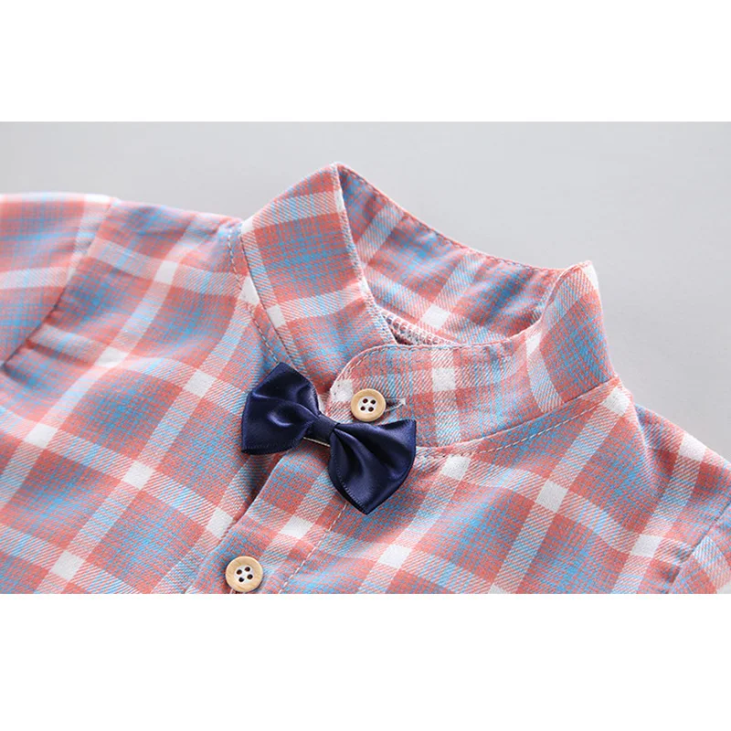 0-5 Years Kids Boys Clothes Sets 2pcs Gentlemen Suits Plaid Stand Collar T shirt+Jumpsuit Shorts New Summer Boy Sports Suit Z556 |