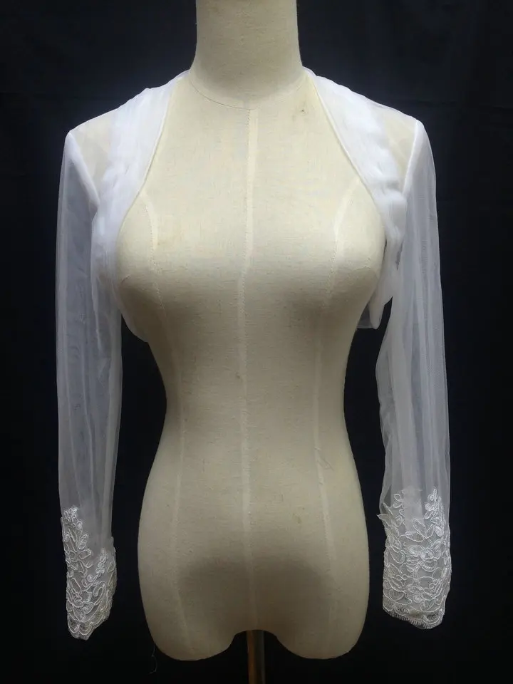 Сексуальная Дикий Свадебные Длинные Sleves Аппликации Тюль Кружева Болеро Spitze Braut