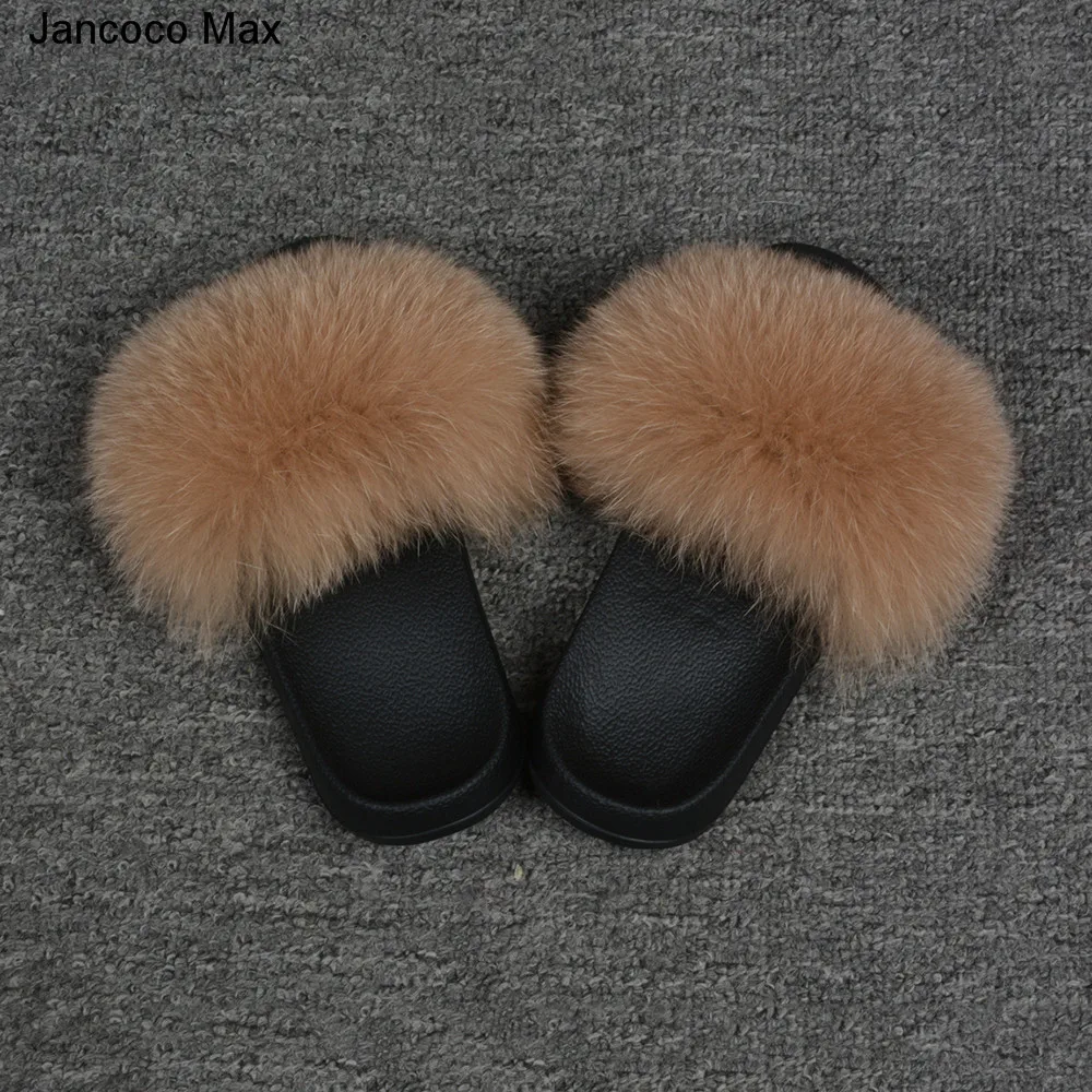 Jancoco Max дети натуральный Лисий Мех для девочки Тапочки Весна Лето натуральный мех шлепанцы для детей Крытый Открытый S60 GLOve24