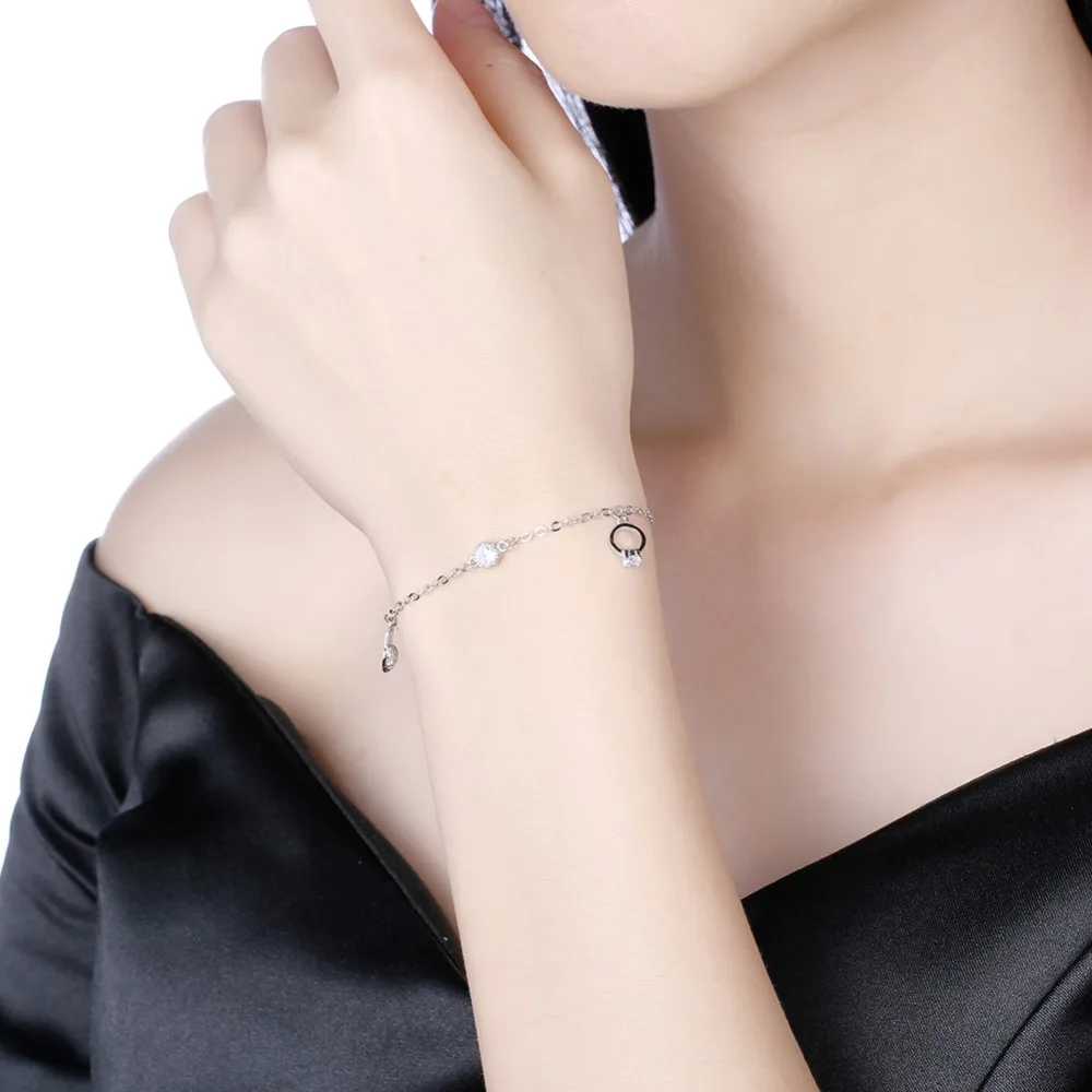 Женский браслет из серебра 100% пробы с кристаллами|heart charm bracelet|charm braceletsilver bracelet |