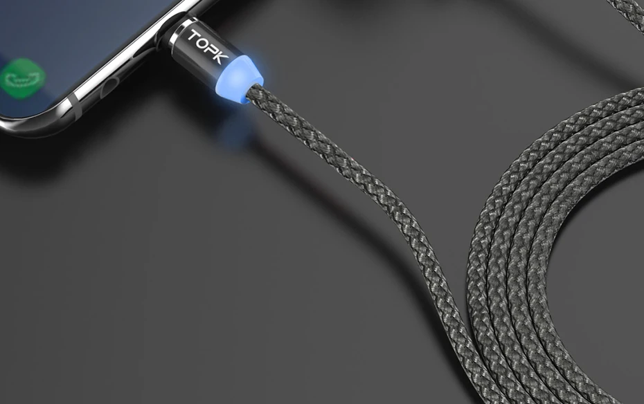 TOPK [10 шт] светодиодный магнитный кабель Тип usb C USB кабель с нейлоновой оплеткой Тип-C кабель для samsung S9 Note 9 huawei P20 Lite Xiaomi Mi8 usb C