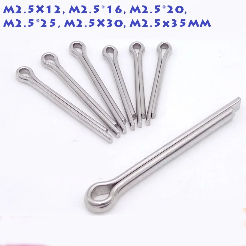 200Pcs/Lot 304Stainless steel M2.5X12 M2.5*16 M2.5*20 M2.5*25 M2.5X30 M2.5x35mm split Cotter Pin tightening nuts groove bolts |