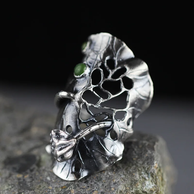 The character of the original design of 99 fine silver silver handmade lotus and MS. Tian Biyu exaggerated Ladies Ring