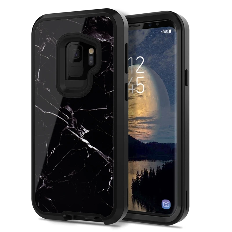 Грандевер 3 в 1 жесткий чехол для Samsung Galaxy S9 S9plus ForFlamingo Черный Белый Мраморный Funda |