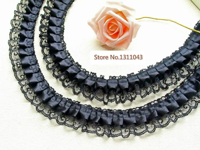 5 Yard/Lot Diy gauze lace trim Fold clothes fabric black white about 4.5cm wide |