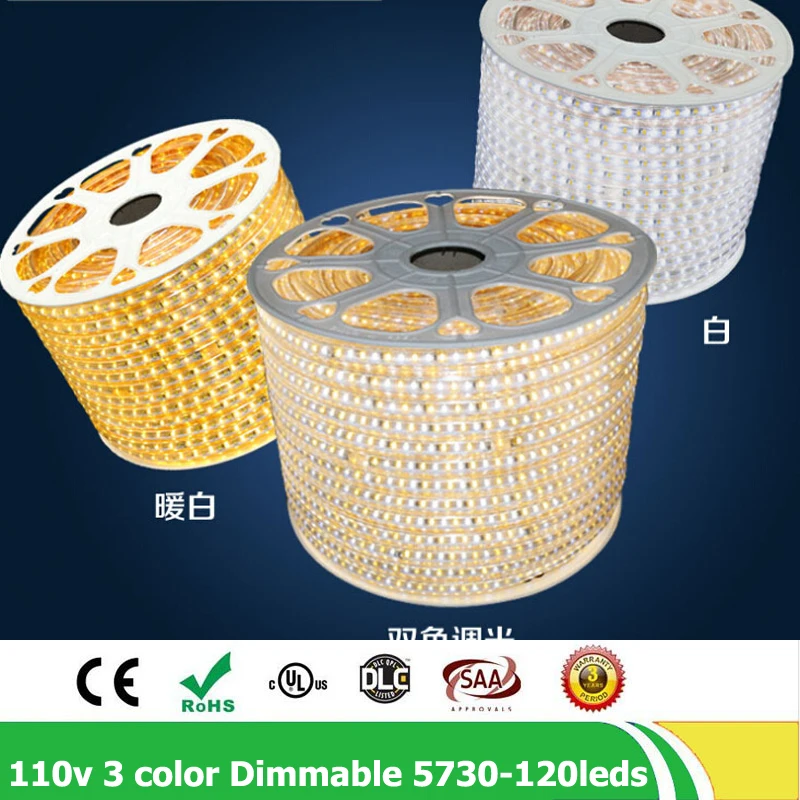 

30m/lot AC110V SMD5730 Led Strip 5630 Fita De Led 3 Color Change Dimmable Flexible Tape Light IP67 Waterproof With Controller