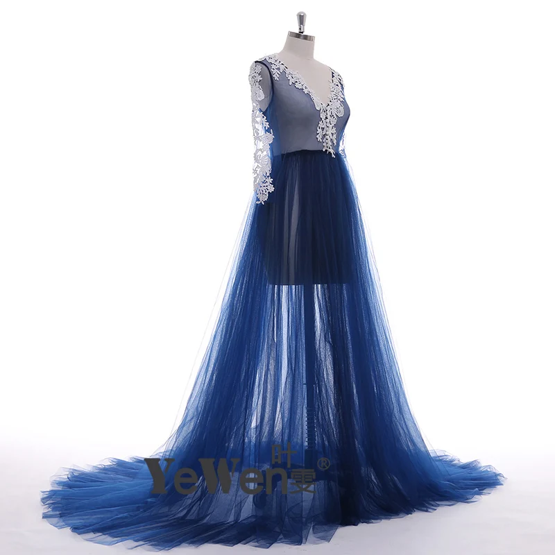 Кружева Формальное Беременная Фото платье С Длинным Рукавом Прозрачные грубоко