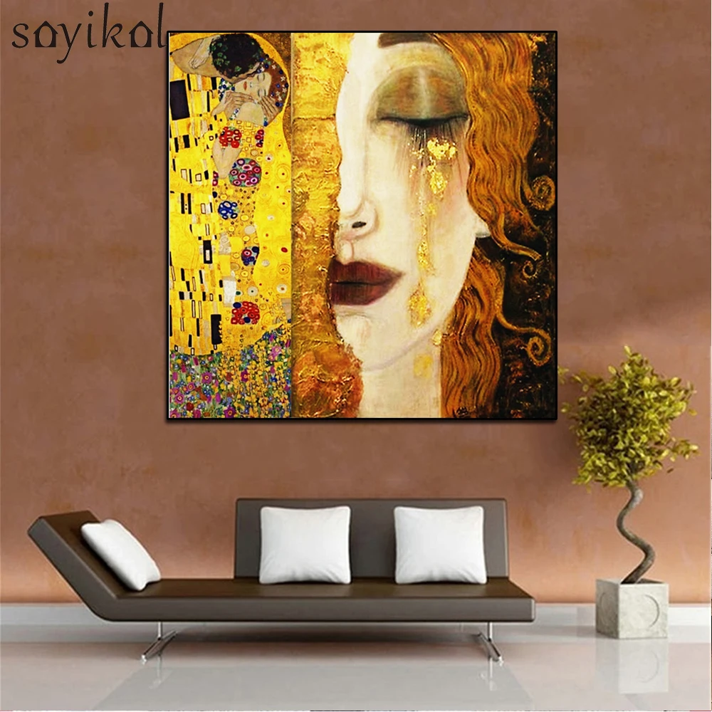 Печать Искусство Густав Климт Золотые слезы и поцелуй постеры холст настенное