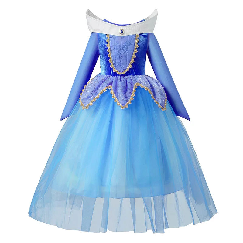 2 Blue Aurora dress Платье принцессы для девочек; костюм Авроры, Золушки, Белль, Рапунцель, жасмин; платья Спящей красавицы; нарядное детское платье для вечеринки, Хэллоуина - Цвет: 2 Blue Aurora dress