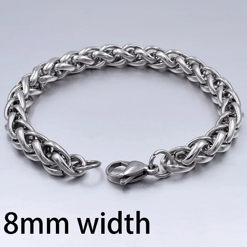 8mm wheat chain Мужской браслет и браслет,, рождественский подарок, браслет из нержавеющей стали, серебряный цвет, звено пшеницы, Двойная Цепочка, ювелирные изделия, Прямая поставка - Окраска металла: 8mm wheat chain