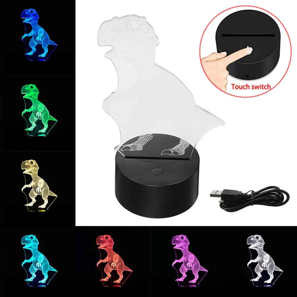 Цвет изменение сенсорный выключатель динозавров Форма 3d иллюзия Светодиодная