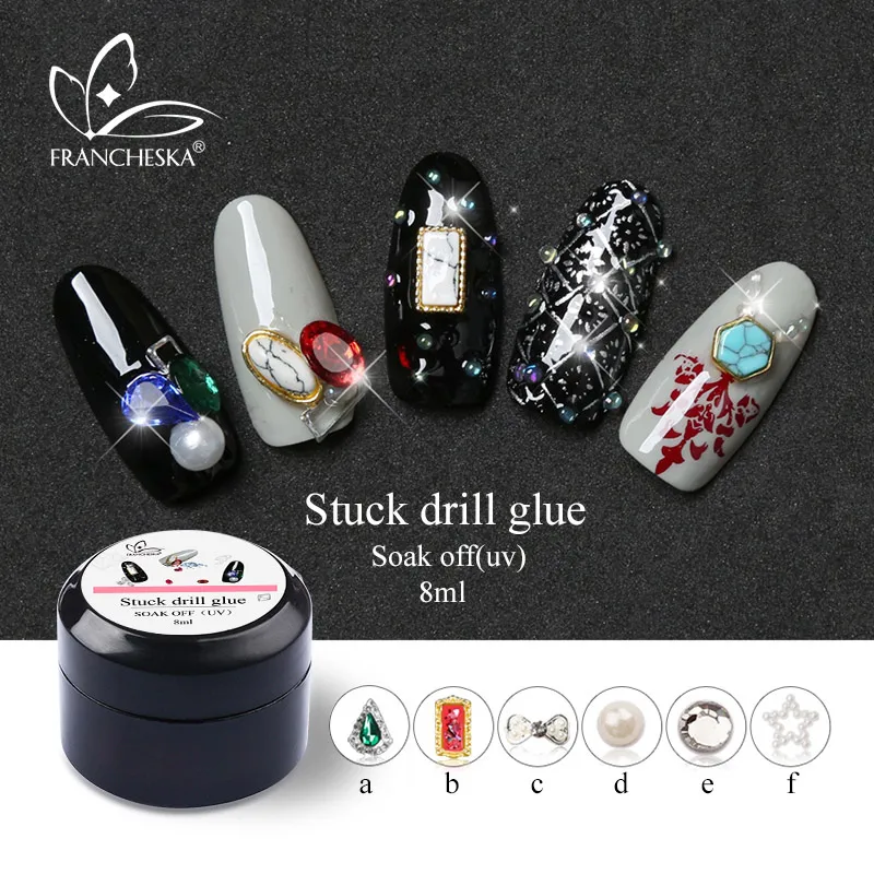 8ml nail gel glue Франческа стеклянные стразы для ногтей для дизайна ногтей dekor украшения кристалл страз амулеты смешанные размеры стразы набор инструментов - Цвет: 8ml nail gel glue