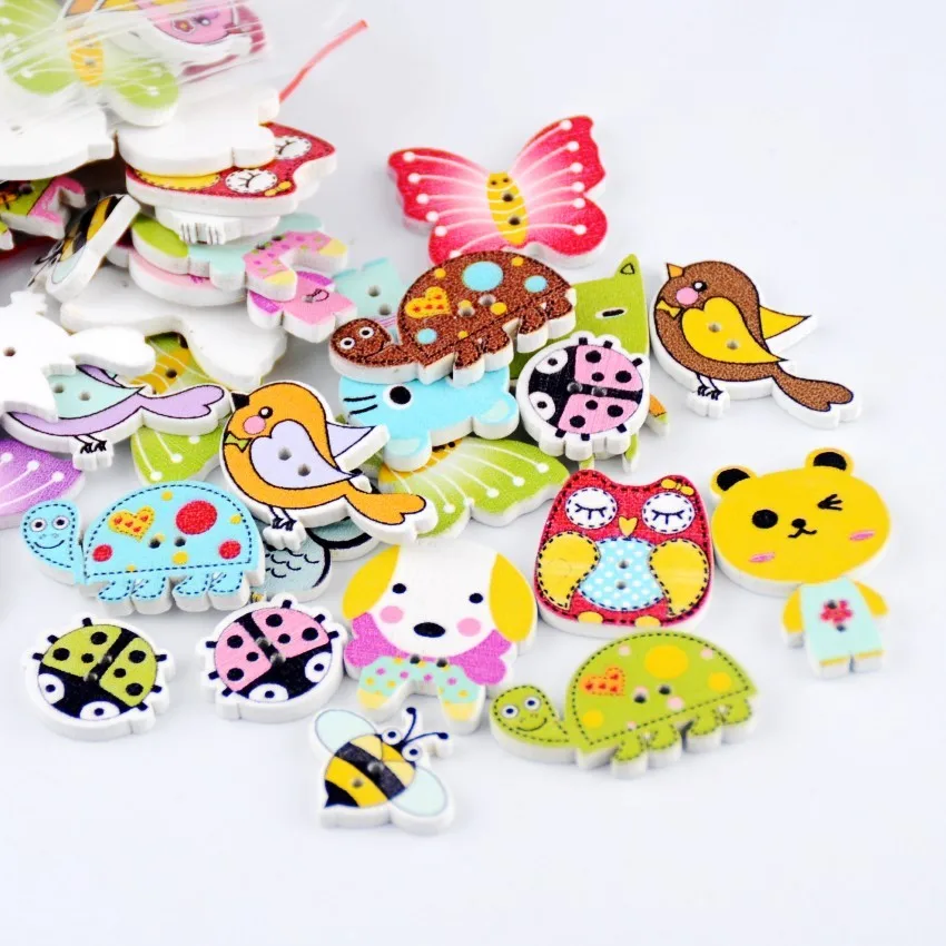 Бесплатная доставка-100 шт. смешанные деревянные пуговицы для шитья с 2