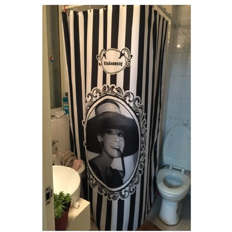 1 шт. винтажная занавеска для душа ванной Одри Хепберн белая и черная полоска