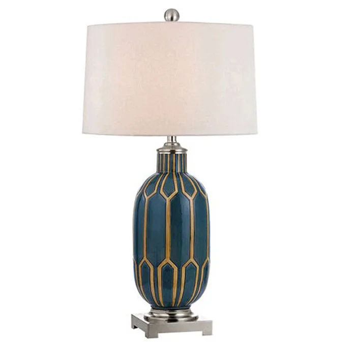 

Post-modern American Rural Retro Blue Ceramic Fabric Led E27 Table Lamp For Living Room Bedroom Study H 68cm Ac 80-265v 1392