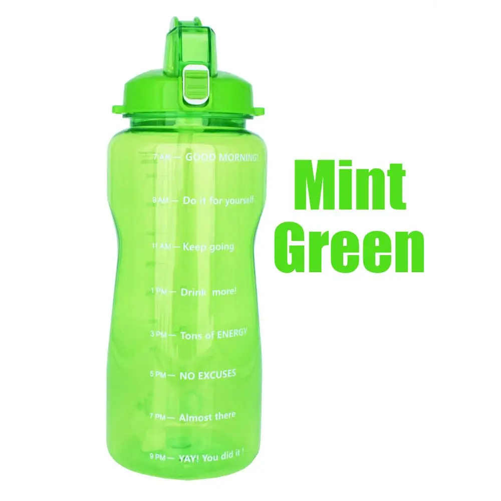 Mint Green Bottle QuiFit 2L 3.8L галлон Тритан Спортивная бутылка для воды с соломинкой большой протеиновый шейкер для напитков бутылки Тыква чашка кувшин BPA бесплатно открытый тренажерный зал - Цвет: Mint Green Bottle