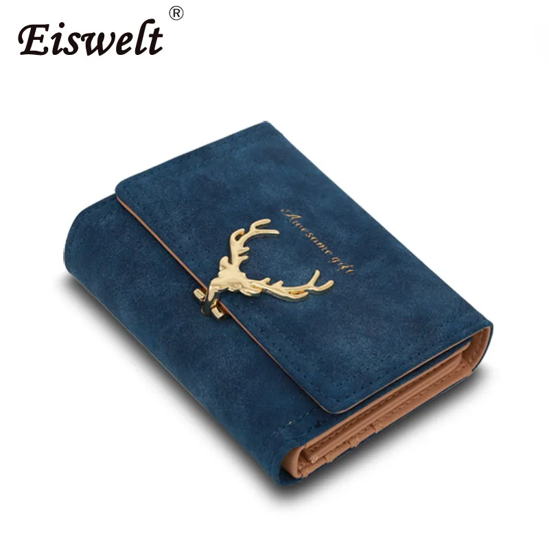 

Dropshipping Christmas Deer Women Leather Wallet VintageTri-Folds Luxury Cash Purse Girl Small Black Clutch Coin Purses Holder