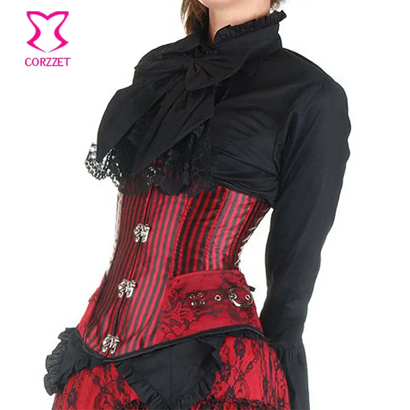 

Red/Black Striped Trainers Steel Boned Underbust Corset Steampunk Corselete Feminino Espartilhos Gothic Corsets and Bustiers