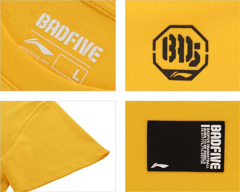 Li-Ning мужские баскетбольные футболки из серии BAD FIVE, свободные спортивные футболки с подкладкой из хлопка, футболки с коротким рукавом AHSP101 MTS3095