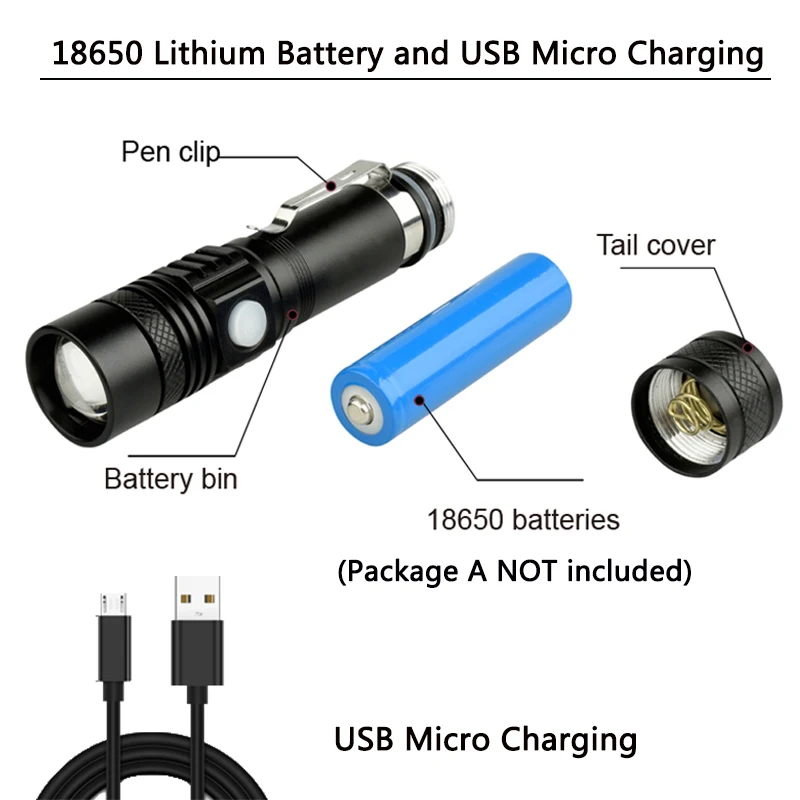 

Super Bright Led flashlight USB linterna led torch T6/L2/V6 Power Tips Zoomable Bicycle Light 18650 Rechargeable z50
