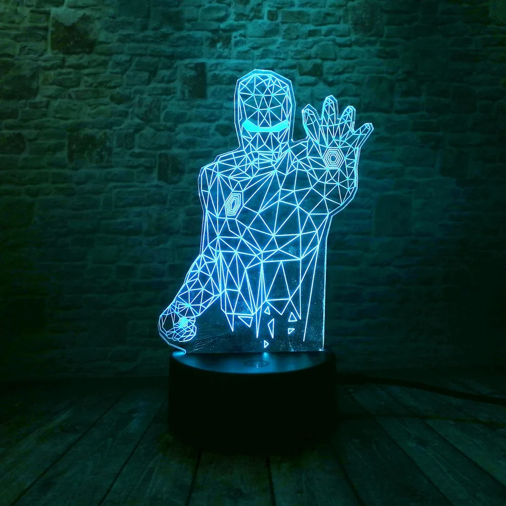 9 вариантов 3D светодиодный Железный человек Bulbing ночные светильники Иллюзия красочный градиент настольная лампа для спальни мальчиков Рождественский фестиваль подарки на день рождения