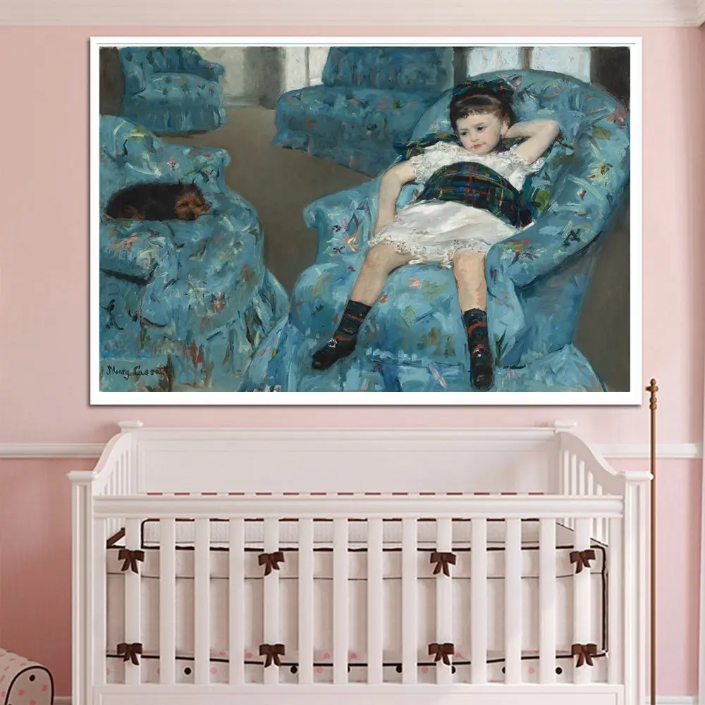 Little Girl and Dog Landscape Famous Artwork Mary Stevenson Cassatt Bedroom Wall Art Canvas Painting Poster Print Home Decor | Дом и сад