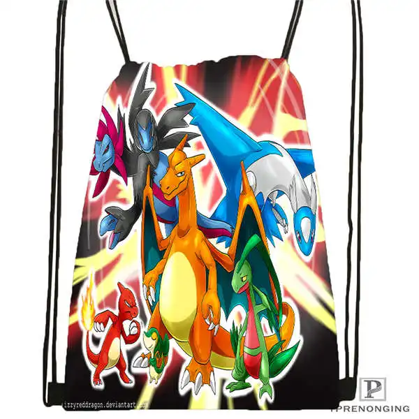 Custom pokemon черно белый рюкзак с кулиской сумка милый детский (Черная задняя часть)